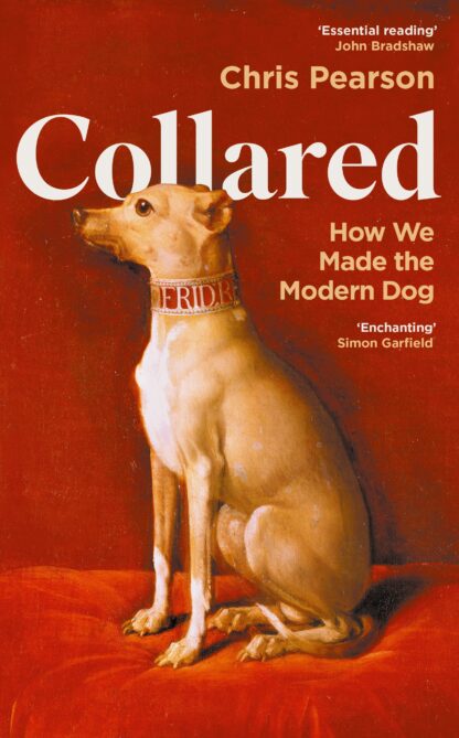 Book cover (dog with a collar, red background)